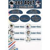 Okul Kalem Defter Etiketi Minik Astronotlar Özel Isimli Etiket 6 Figür - 285 Adet - Renkli - 1,5 x 4 ve 2 x 5,5 Cm