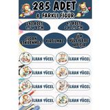 Okul Kalem Defter Etiketi Roketli Sevimli Hayvanlar Özel Isimli Etiket 8 Figür - 285 Adet - Renkli - 1,5 x 4 ve 2 x 5,5 Cm