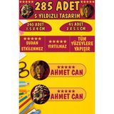 Okul Kalem Defter Etiketi Sarı Kırmızı Aslan Özel Isimli Etiket 2 Figür - 285 Adet - Renkli - 1,5 x 4 ve 2 x 5,5 Cm