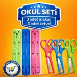 Okul Seti (3 Adet Küt Uçlu Korumalı Çocuk Okul Makası + 3 Adet Esnek Cetvel)