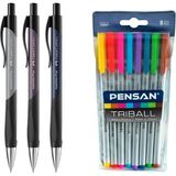 Okul ve Sınav Yazım Seti Faber Castell Versatil Kalem Autoclick Plus 0.7mm 3 Adet + Triball 8 Adet Renkli Tükenmez - Çok Renkli - Standart