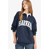 Okula Dönüş Harvard Unıversıty Oversıze Polo Yaka Baskılı Kalın Kumaş Sweatshirt