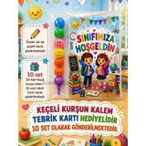 Okula Yeni Başlayan Öğrencilere Sınıfımıza Hoşgeldin Yazılı 10 Adet Hediye Seti 1. Sınıf- Sene Başı Hatırası Keçeli Kalem Tebrik Kartı Hediyeli