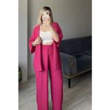 Okulcu Baba Kadın Pembe Dökümlü Bürümcük Yazlık Kimono Takım
