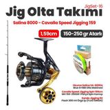 Okuma Cavalla Speed Jigging Spin 159cm 150-250gr Kamış- Okuma Salina SA-8000A Blue 6+1BB Makinesi Jig Set 16
