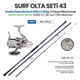 Okuma Kendo Palamita Surf 420CM 250GR 3 Parça Olta Kamışı + Kaido Asura Series 12000 6+1 Bb Surf Olta Makinesi + Surf Olta Seti 43
