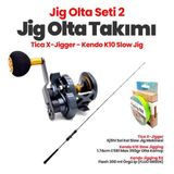 Okuma Tica X-Jigger XJ5HL Sol Kol Slow Jig Makinesi- Kendo K10 Slow Jigging 1.74CM C581 Max 350GR Olta Kamışı Jig Set- 2