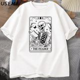 Okuyucu Tarot Kartı T-Shirt Iskelet Okuma T Shirt Yaz Pamuk Kitap Sevgilisi Bookish Tshirt Er 2862 - Beyaz - XL