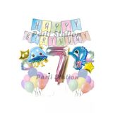 Okyanus Hayvanları Deniz Canlıları 7 Yaş Balon Set Deniz Anası Deniz Atı Happy Birthday Balon Set