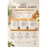 Okyanus Home 3'lü Çay Kahve Şeker Kutusu Bambu Tepsili- 900ML