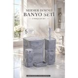 Okyanus Home 5'li Suya Dayanıklı Mermer Desenli Banyo Seti Sert Plastik Aksesuarlar