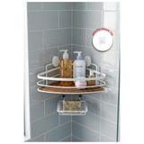 Okyanus Home Ahşap Detaylı Tek Katlı Beyaz Üçgen Şampuanlık & Sabunluk 21 cm