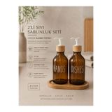 Okyanus Home Bambu Stantlı Amber 2'li Cam Sıvı Sabunluk Seti 350ml