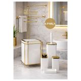 Okyanus Home Beyaz Kare Gold Yedekli Wc Kağıtlık ve 6 Parça Banyo Seti