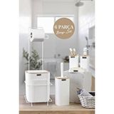Okyanus Home Beyaz Kare Mina Due Standlı Wc Kağıtlık Ve 6 Parça Banyo Seti