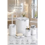 Okyanus Home Beyaz Krom Dalgalı Desenli Kare Banyo Seti Şık Tasarım ve Suya Dayanıklı 5'li Set