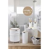 Okyanus Home Beyaz Yuvarlak Mina Due Standlı Wc Kağıtlık Ve 6 Parça Banyo Seti