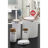 Okyanus Home Çizgili Yuvarlak 5’li Ahşap Beyaz Banyo Seti