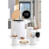 Okyanus Home Coliseum Beyaz Ahşap Desenli Kovalı Pedallı 5'li Banyo Seti