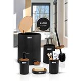 Okyanus Home Coliseum Siyah Ahşap Desenli Kovalı Pedallı 5'li Banyo Seti