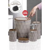 Okyanus Home Diamond Vizon Ahşap Click Kapak 5'li Banyo Seti