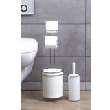 Okyanus Home Krom Yedekli Wc Kağıtlık - Yuvarlak Beyaz Çöp Kovası Ve Wc Fırça Seti