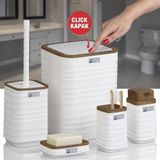 Okyanus Home Luna Beyaz Ahsap Desenli Kare 5'Li Banyo Set
