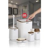 Okyanus Home Luna Beyaz Ahşap Desenli Kare 5'li Banyo Seti