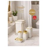 Okyanus Home LUNA Gold Yedekli Wc Kağıtlık ve 6 Parça Beyaz Banyo Seti