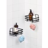 Okyanus Home Magic Fix Sihirli Yapışkan Kancalı Siyah Lamalı 2 Adet Dikdörtgen Banyo Rafı
