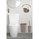 Okyanus Home Safir Yapışkanlı Ahşap Detaylı Wc Fırçalık Ve Çöp Kovası Seti Vizon 2'li Banyo Seti