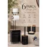 Okyanus Home Siyah Ahşap Görünümlü Dalga Desenli Yedekli Wc Kağıtlık ve 6 Parça Banyo Seti
