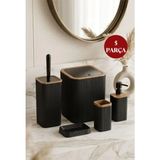 Okyanus Home Siyah Çizgili Kare 5'li Banyo Seti Modern Stil Suya Dayanıklı Malzeme ile