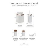 Okyanus Home Stella Beyaz Ahşap Desenli Çizgili 5'li Banyo Seti