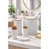 Okyanus Home Stella Beyaz Ahşap Desenli Çizgili Yuvarlak 5'li Banyo Seti