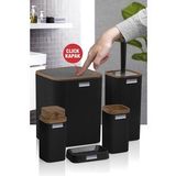 Okyanus Home Stella Siyah Ahşap Desenli Çizgili 5'li Banyo Seti