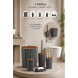 Okyanus Home Yapışkanlı Ahşap Desenli Safir Antrasit 5'li Banyo Seti