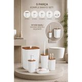 Okyanus Home Yapışkanlı Ahşap Görünümlü Safir Beyaz 5'li Banyo Seti
