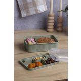 Okyanus Home Yeşil Çizgili Beslenme Kutusu 5 Bölmeli Çatal Kaşıklı Şeffaf Kapaklı Lunch Box