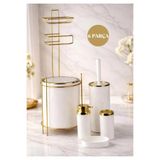 Okyanus Home Yuvarlak Gold Yedekli Wc Kağıtlık ve 6 Parça Banyo Seti - Kırık Beyaz