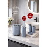 Okyanus Home Yuvarlak Kromlu Mermer Desen Yedekli Wc Kağıtlık ve 6 Parça Banyo Seti