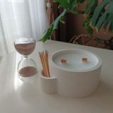 Okyanus Kokulu Soya Mumu, Kibrit Bölmeli Beton Mumluk, 2 Ahşap Fitilli, Dekoratif Tasarım (KİBRİT FİYATA DAHİL DEĞİLDİR.GÖRSEL AMAÇLI KULLANILMIŞTIR.)
