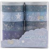 Okyanus ve Gece Temalı Washi Tape Seti - Balina ve Yıldız Desenli Dekoratif Bantlar - Gümüş Yaldızlı