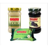 Okyay Avantaj Paketi 3'lü! 300 gr Tahin, 400 gr Üzüm Pekmezi, 200 gr Fıstıklı Paket Helva - 1 Adet