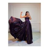OLA Stella Hologram Saten Straplez Mor Renk Abiye Elbise