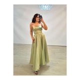 OLA Stella Hologram Saten Straplez Soft Yeşil Renk Abiye Elbise