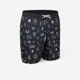 Olaian Erkek Uzun Deniz Şortu/Boardshort - Siyah - Sembol Desenli - 100 - Siyah - Beyaz