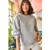 Olalook 19000457 Kadın Gri Melanj Basic Yumuşak Dokulu Salaş Sweatshirt