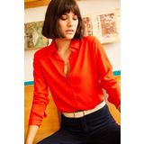 Olalook 19000697 Kadın Kırmızı Dokuma Viskon Regular Fit Gömlek