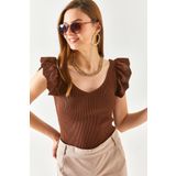 Olalook BLZ-19001097 Acı Kahve Kadın Bluz